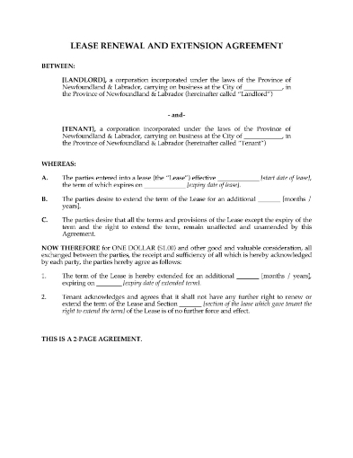 Newfoundland Commercial Lease Renewal and Extension Agreement