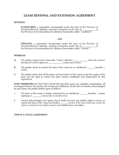 Picture of Newfoundland Renewal and Extension of Commercial Lease