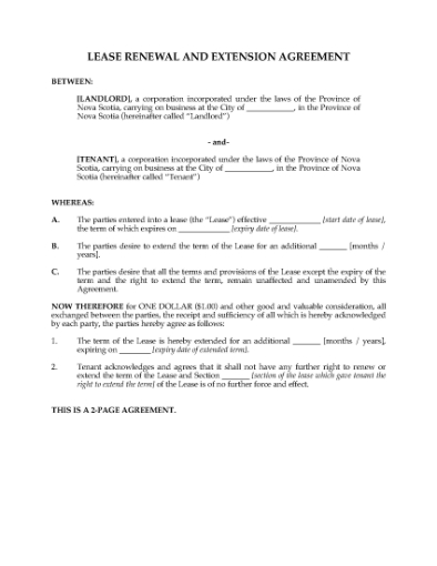 Picture of Nova Scotia Renewal and Extension of Commercial Lease