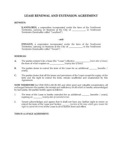 Picture of NWT Renewal and Extension of Commercial Lease