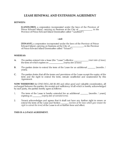 Picture of PEI Renewal and Extension of Commercial Lease