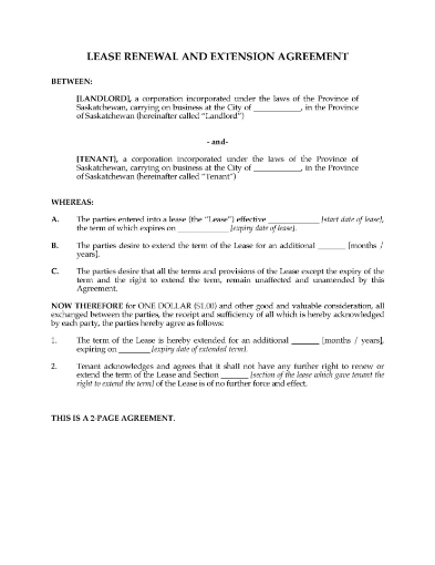 Saskatchewan Commercial Lease Renewal and Extension Agreement