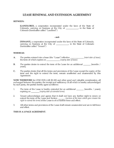 Picture of Colorado Renewal and Extension of Commercial Lease