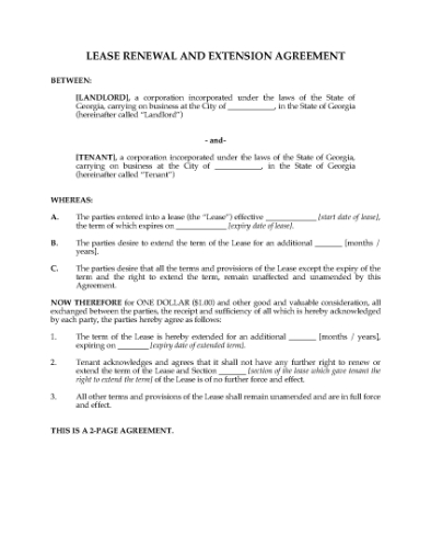 Picture of Georgia Renewal and Extension of Commercial Lease