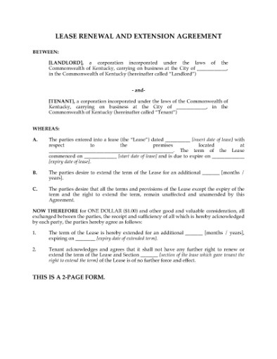 Picture of Kentucky Renewal and Extension of Commercial Lease
