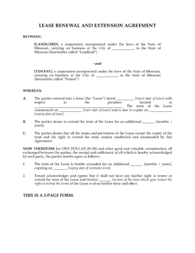 Picture of Missouri Renewal and Extension of Commercial Lease