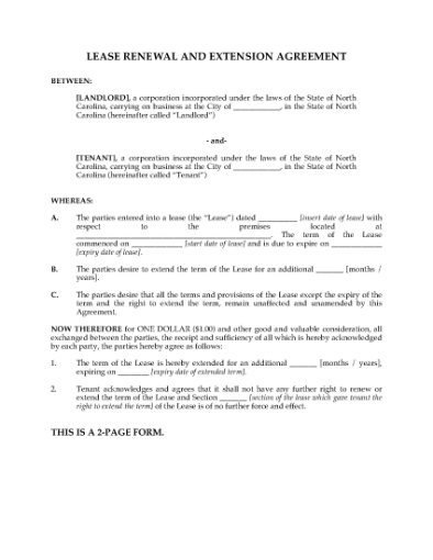 Picture of North Carolina Renewal and Extension of Commercial Lease
