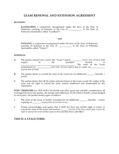 Picture of Nebraska Renewal and Extension of Commercial Lease