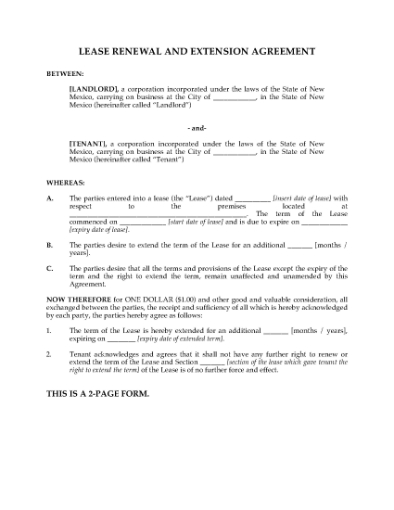 Picture of New Mexico Renewal and Extension of Commercial Lease