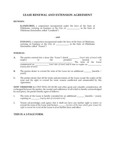 Picture of Oklahoma Renewal and Extension of Commercial Lease