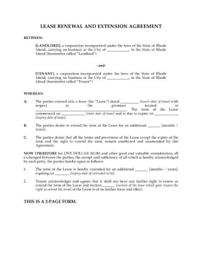 Picture of Rhode Island Renewal and Extension of Commercial Lease