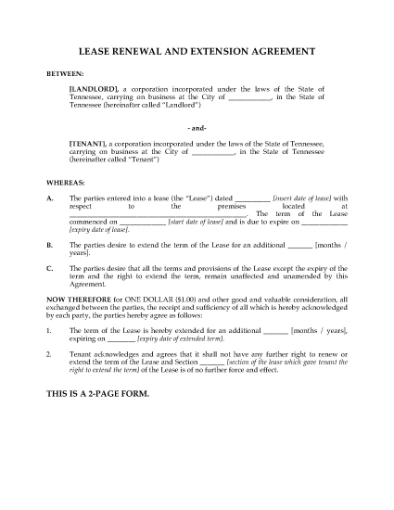 Picture of Tennessee Renewal and Extension of Commercial Lease