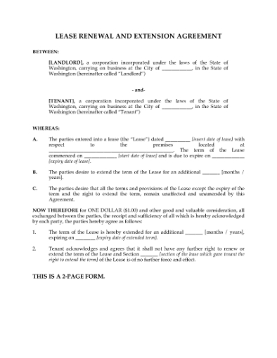 Picture of Washington Renewal and Extension of Commercial Lease