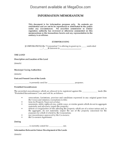 Picture of Information Memorandum for Syndicated Mortgage Transaction | Canada
