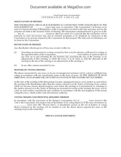 Picture of Information Circular for Shareholder Meeting | Canada