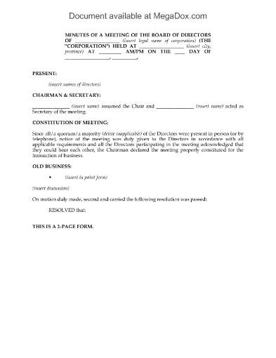 Canada Minutes of Directors Meeting template