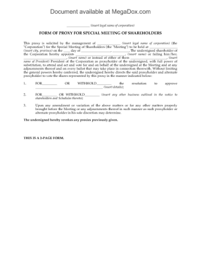 Picture of Shareholder Meeting Proxy Form | Canada