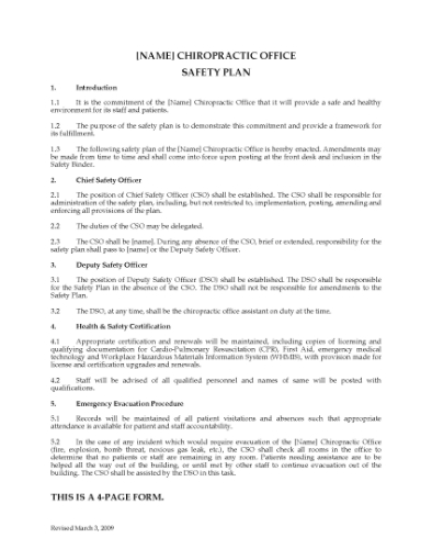 Picture of Chiropractic Office Safety Plan Policy