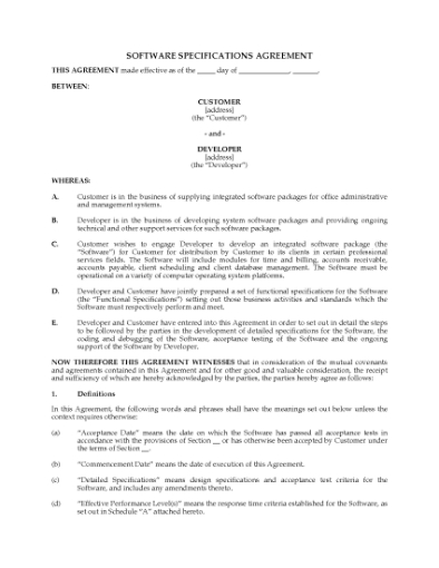 Picture of Software Specifications Agreement