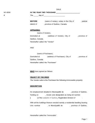 Picture of Quebec Real Estate Sale Contract (English version)