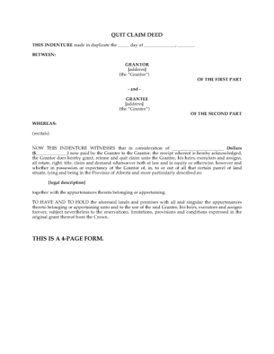 Picture of Alberta Quit Claim Deed