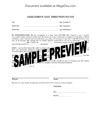 Assignment and Direction to Pay proceeds of an insurance settlement