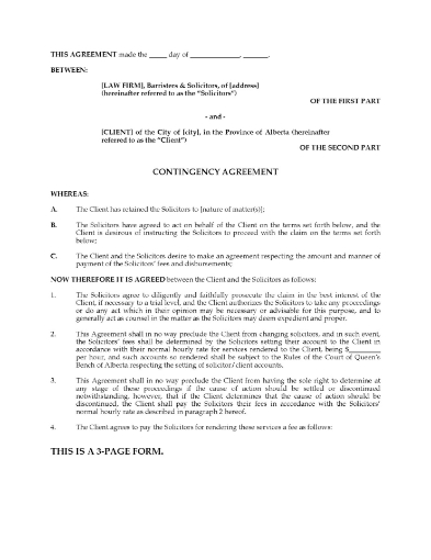 Alberta Contingency Fee Agreement for Lawyer