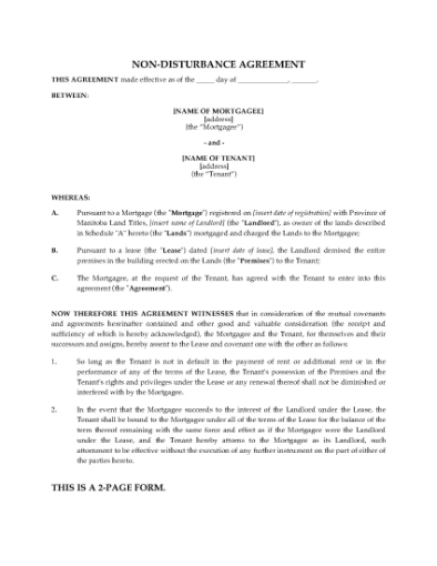 Picture of Manitoba Nondisturbance Agreement