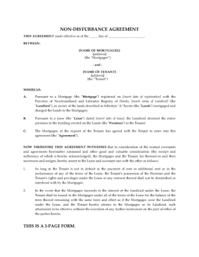 Picture of Newfoundland Nondisturbance Agreement