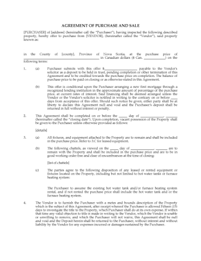 Picture of Nova Scotia Residential Purchase and Sale Agreement