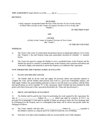 Picture of Nova Scotia Building Agreement