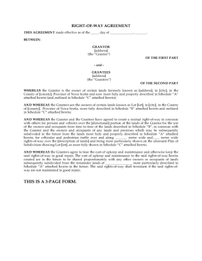 Picture of Nova Scotia Right of Way Agreement