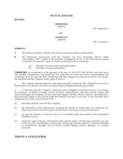 Picture of Employee-Employer Mutual Release Form