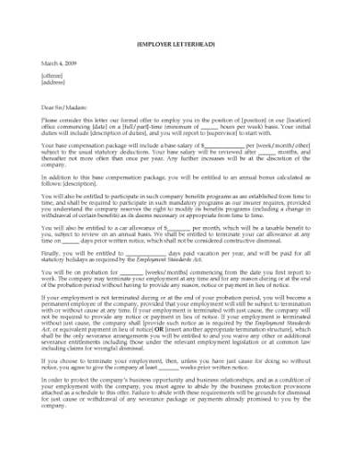 Picture of Offer of Employment and Business Protection Agreement