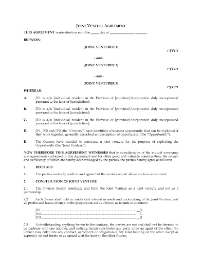Ontario Joint Venture Agreement