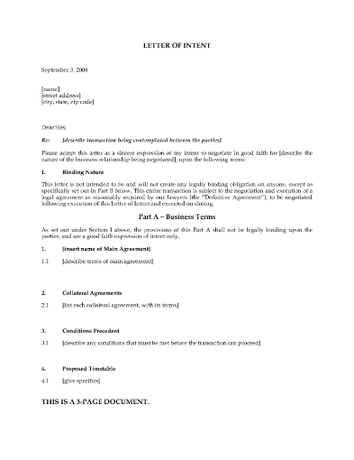 USA Letter of Intent Template