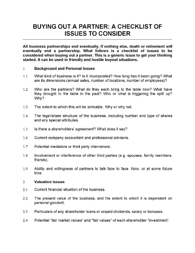 Partnership Buyout Checklist