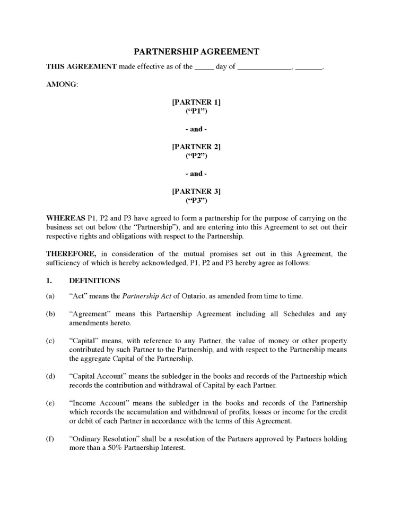 Ontario Partnership Agreement