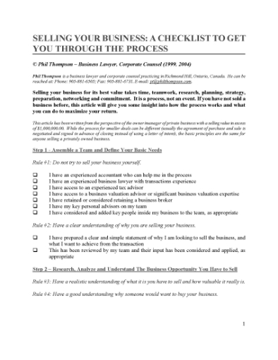 Picture of Checklist for Selling Your Business