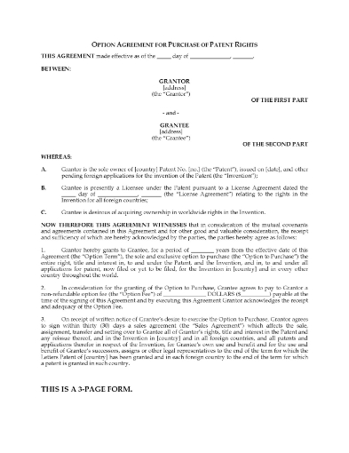 Option Agreement to Purchase Patent Rights
