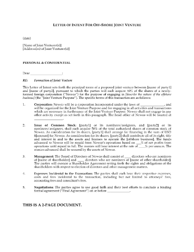 Letter of Intent for Offshore Joint Venture