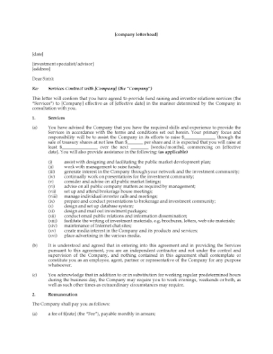 Picture of Engagement Letter to Hire Investor Relations Advisor