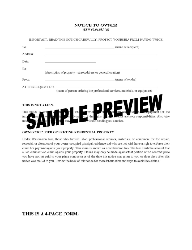 Washington Notice to Owner