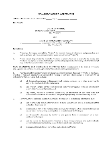 Script Nondisclosure Agreement
