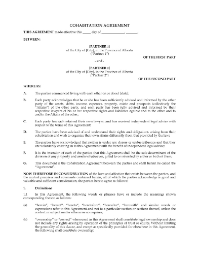 Alberta Cohabitation Agreement