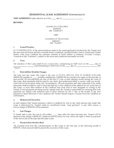 Picture of Connecticut Fixed Term Residential Lease Agreement