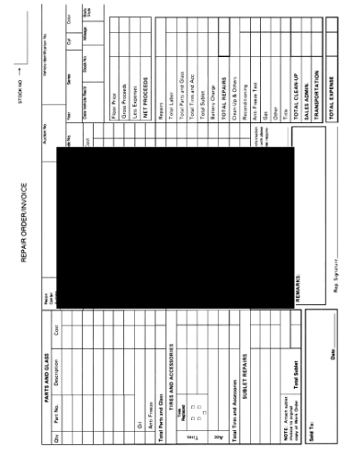 Picture of Pre-Owned Vehicle Repair Order and Invoice
