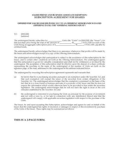 Picture of Alberta Share Subscription under Offering - Close Friend & Business Associate