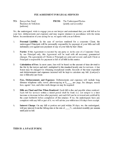 British Columbia Fee Agreement Between Lawyer and Client