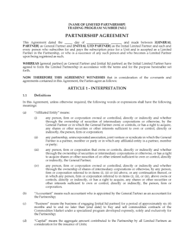 Picture of Alberta Limited Partnership Agreement for Buying and Selling Commodities Contracts